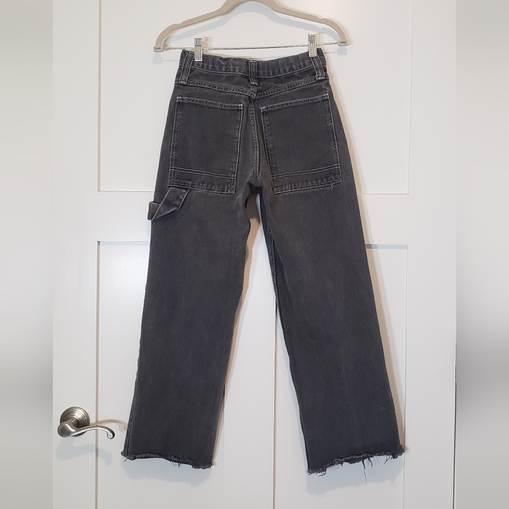 J. Galt Shanghai Wide Leg Carpenter Frayed Hem Cropped Jeans Charcoal Gray Small